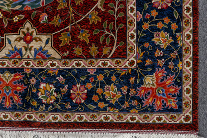 5X8 Silk Handloom Red Multicolor Rug # 14755