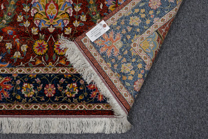 5X8 Silk Handloom Red Multicolor Rug # 14755