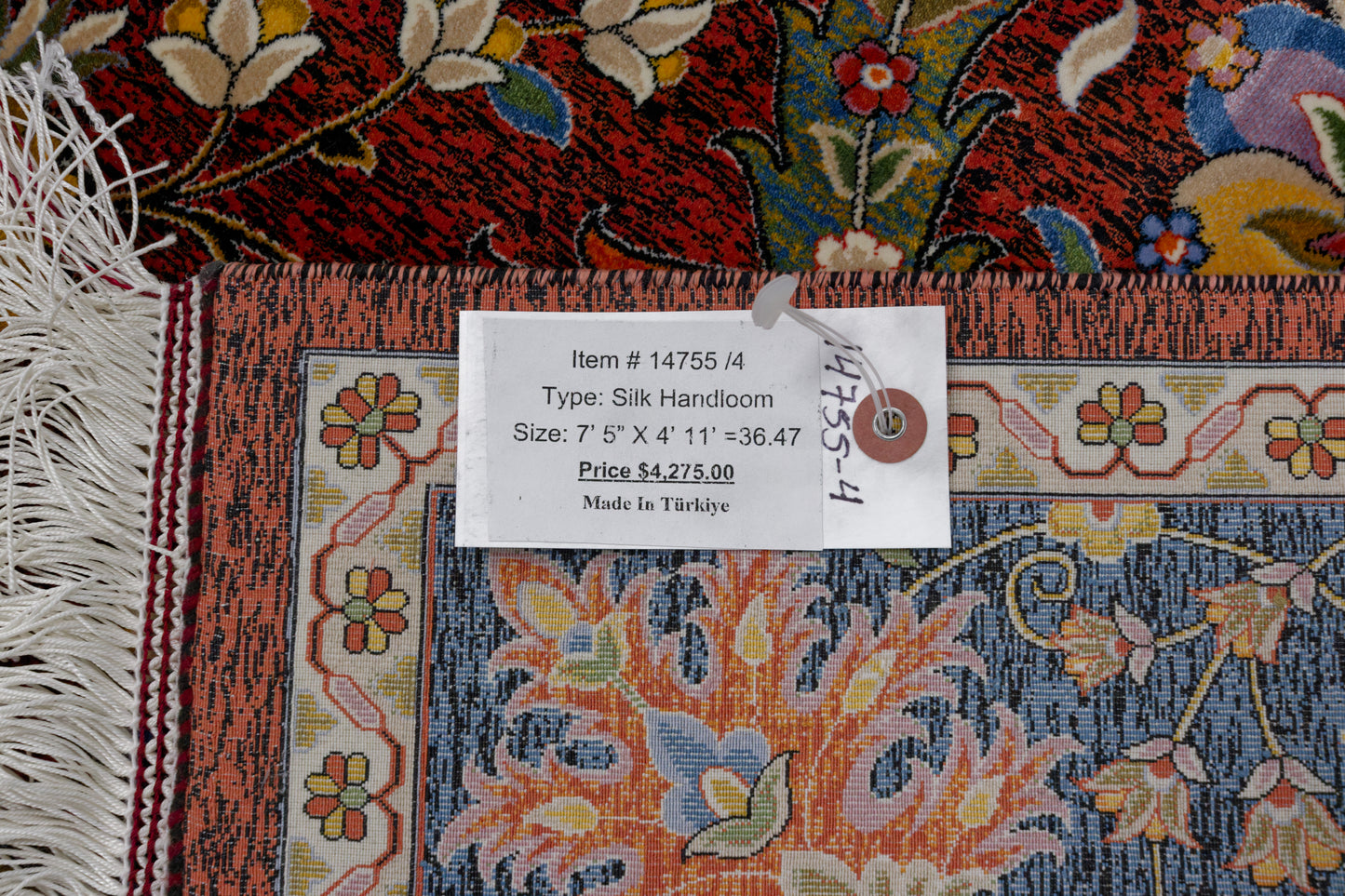 5X8 Silk Handloom Red Multicolor Rug # 14755