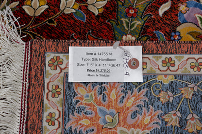 5X8 Silk Handloom Red Multicolor Rug # 14755