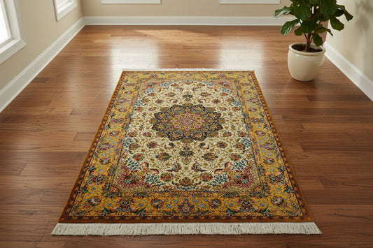 5X8 Silk Handloom Multicolor Rug # 14359