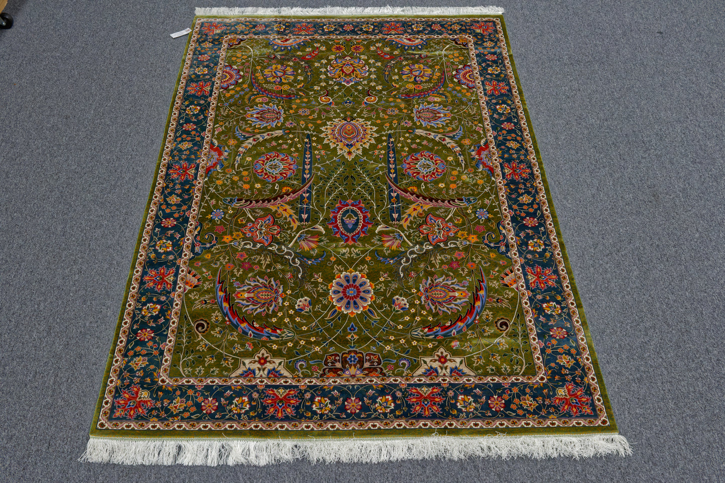 5X8 Silk Handloom Olive green Multicolor Rug # 14756