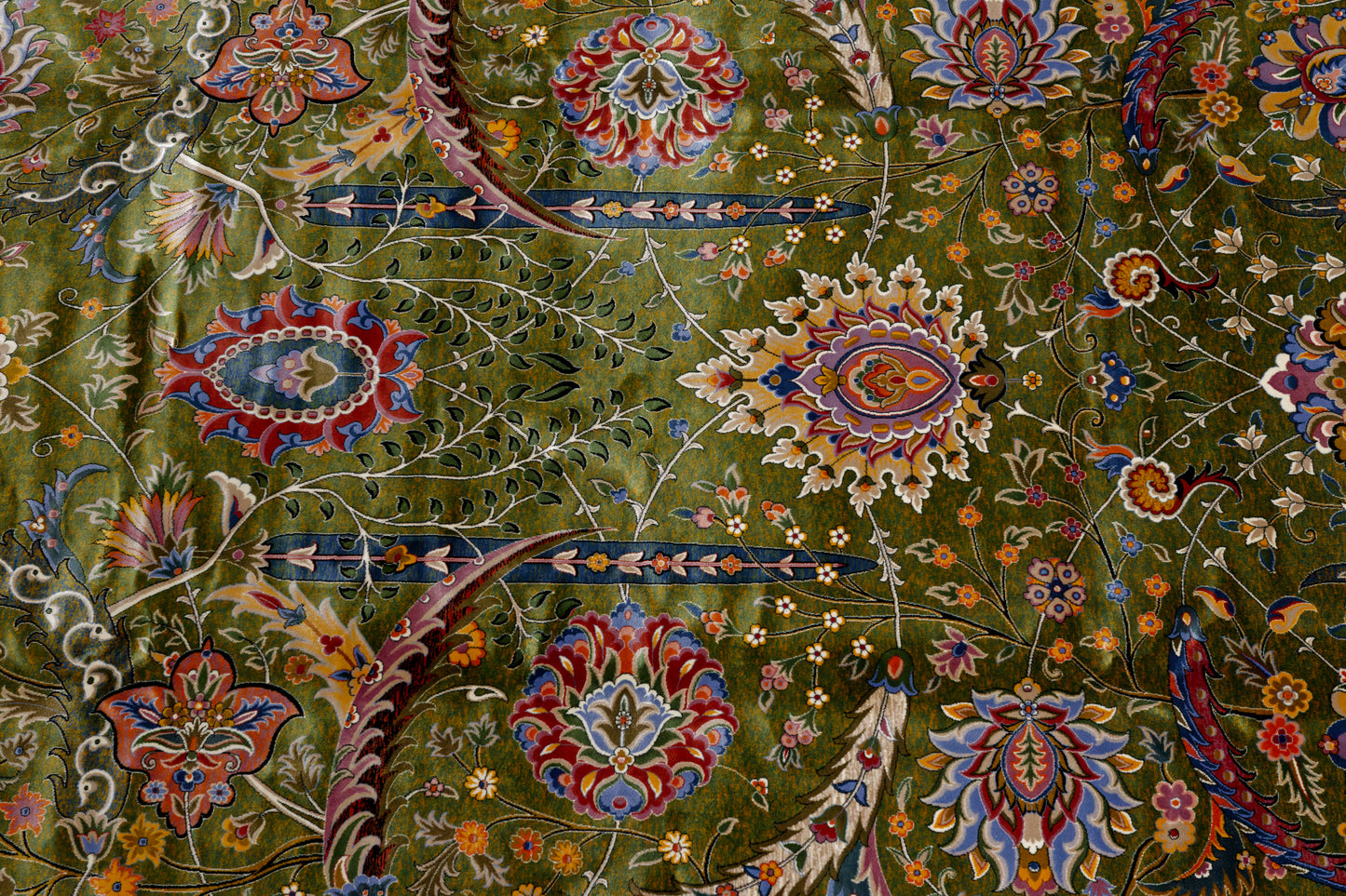 5X8 Silk Handloom Olive green Multicolor Rug # 14756
