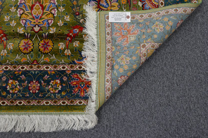 5X8 Silk Handloom Olive green Multicolor Rug # 14756