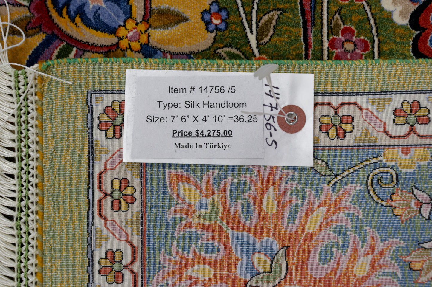 5X8 Silk Handloom Olive green Multicolor Rug # 14756