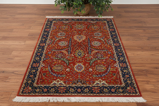 5X8 Silk Handloom Red Multicolor Rug # 14752