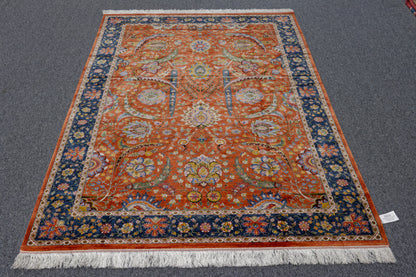 5X8 Silk Handloom Red Multicolor Rug # 14752