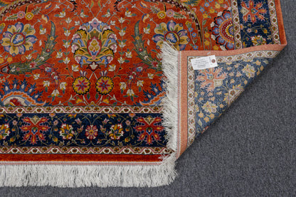 5X8 Silk Handloom Red Multicolor Rug # 14752