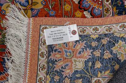5X8 Silk Handloom Red Multicolor Rug # 14752