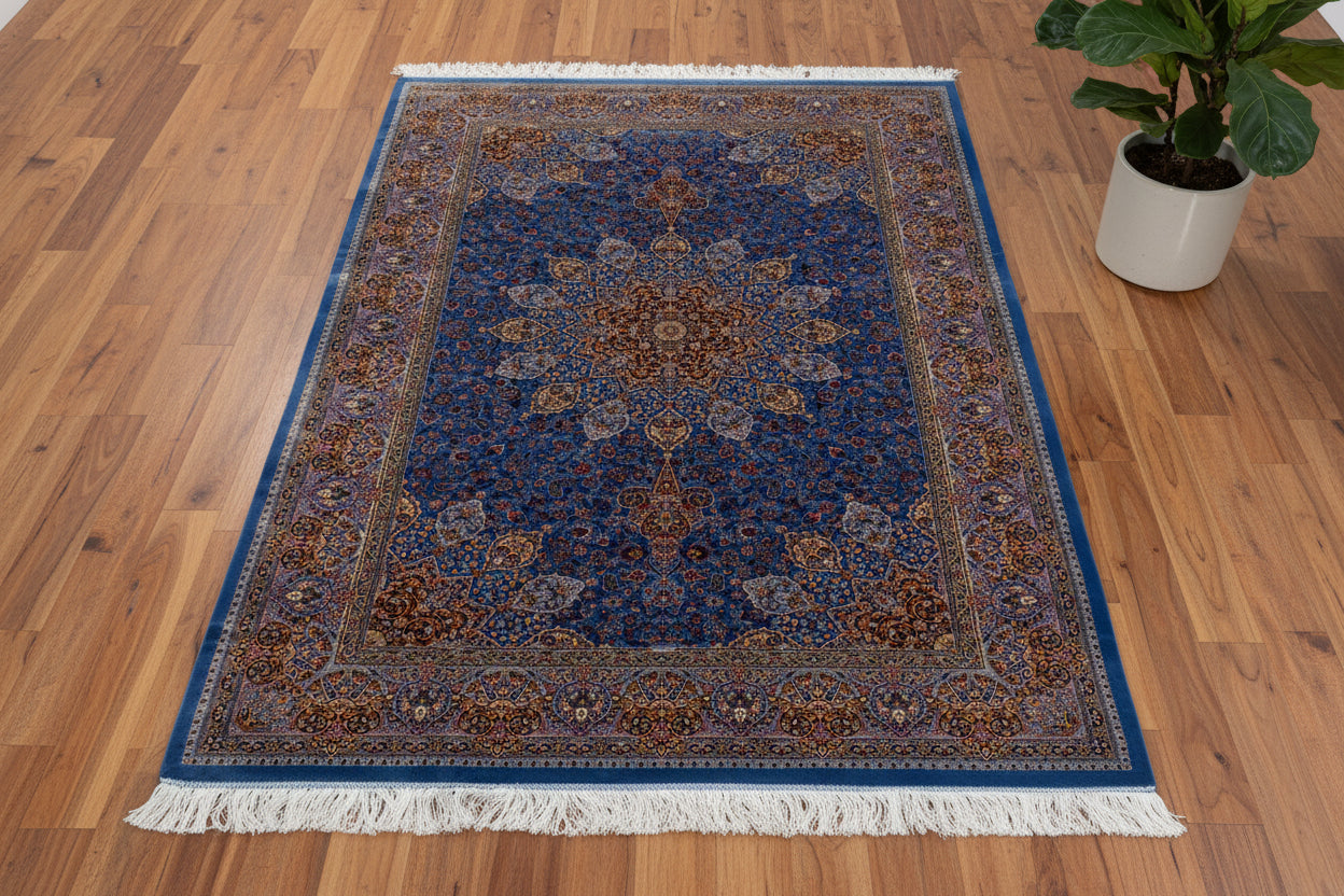 5X8 Silk Handloom Light Blue Multicolor Rug # 14754