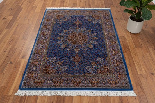 5X8 Silk Handloom Light Blue Multicolor Rug # 14754