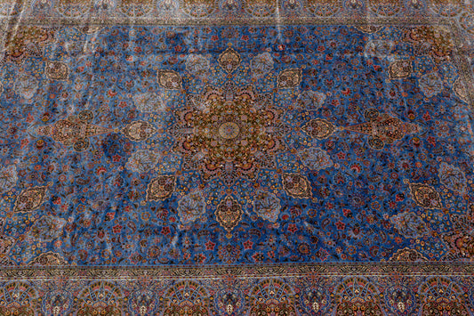 5X8 Silk Handloom Light Blue Multicolor Rug # 14754
