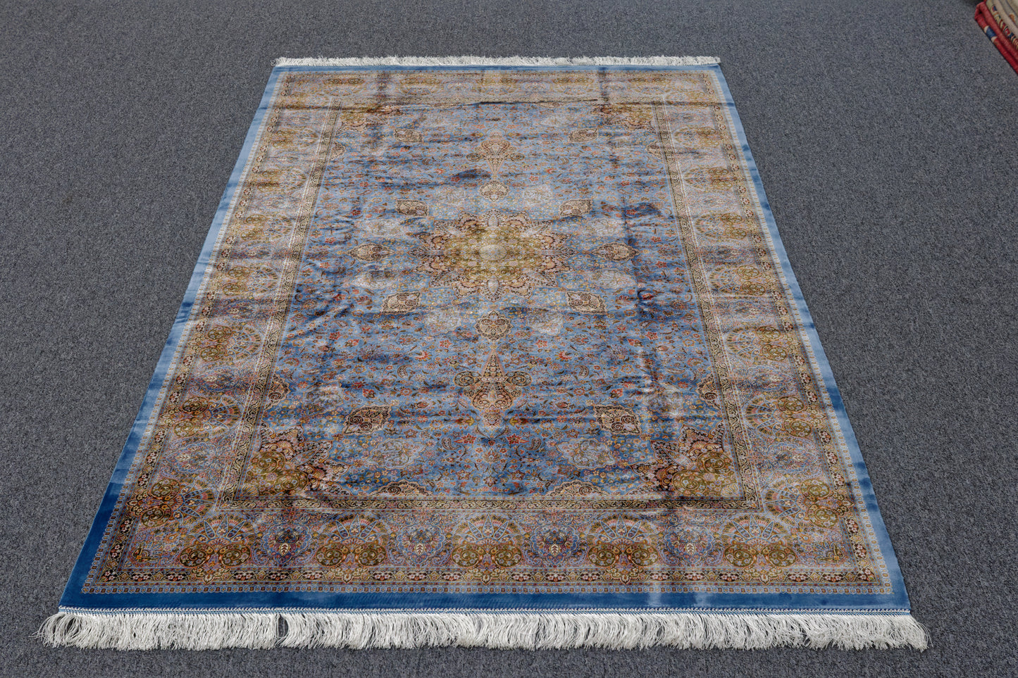 5X8 Silk Handloom Light Blue Multicolor Rug # 14754
