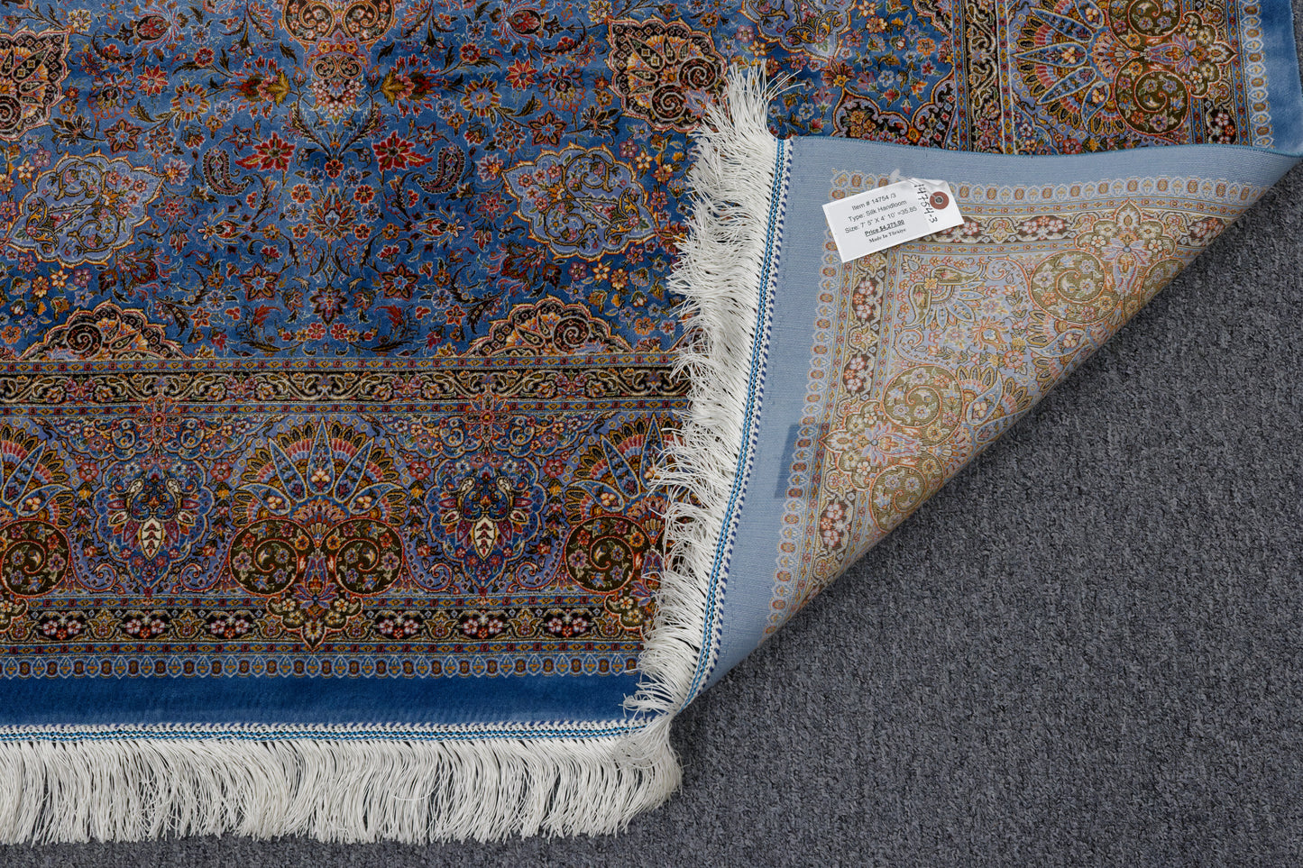 5X8 Silk Handloom Light Blue Multicolor Rug # 14754