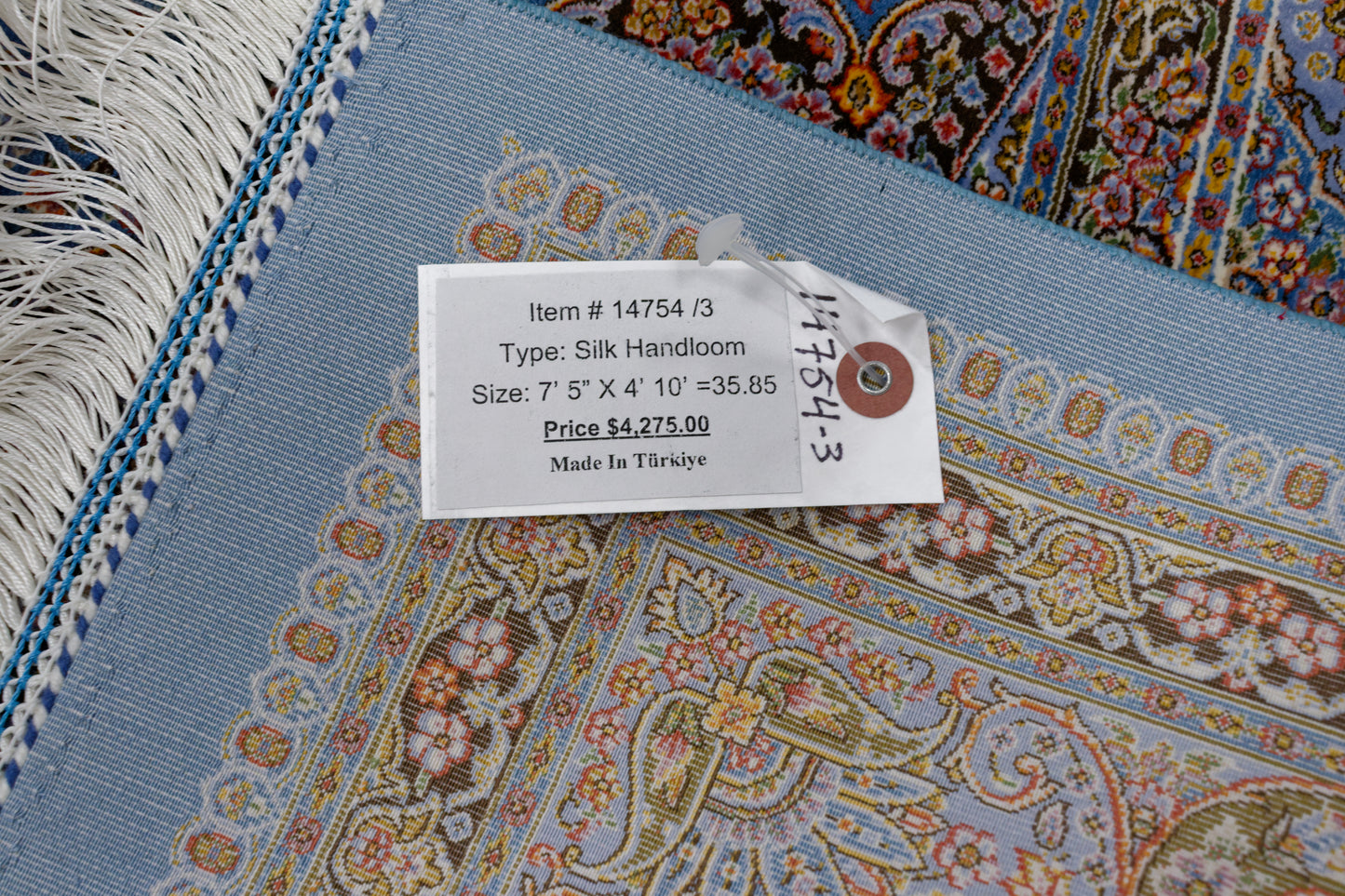 5X8 Silk Handloom Light Blue Multicolor Rug # 14754