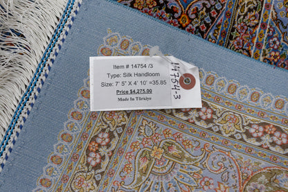 5X8 Silk Handloom Light Blue Multicolor Rug # 14754