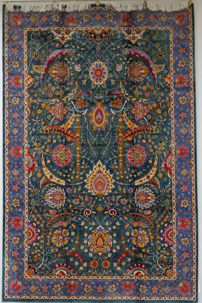 5X8 Silk Handloom Light Green Multicolor Rug # 14757
