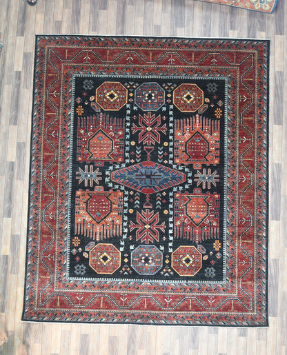 8X10 Afghan Sina Navy Handmade Wool Rug # 14627