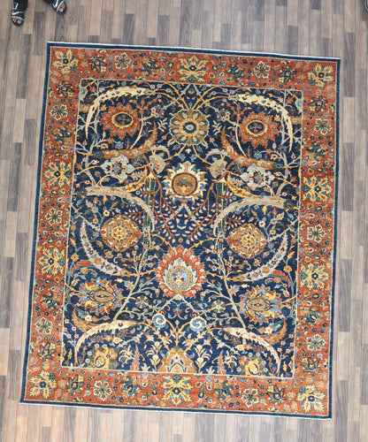 8X10 Afghan Tabrez Red/Navy Handmade Wool Rug # 14628