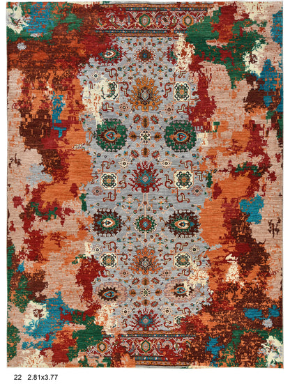 9X12 Mamluk Multicolor Handmade Wool Rug # 14717
