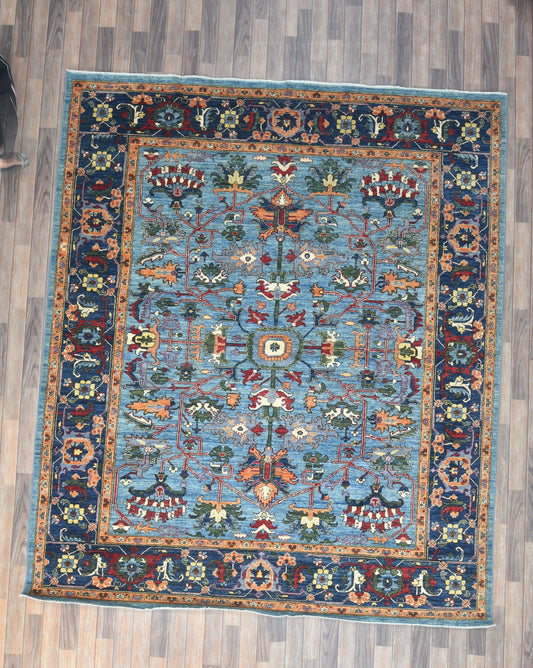 8X10 Afghan Serapi Light Blue Handmade Wool Rug # 14629