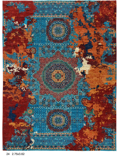 9X12 Mamluk Multicolor Abstract Handmade Wool Rug # 14719