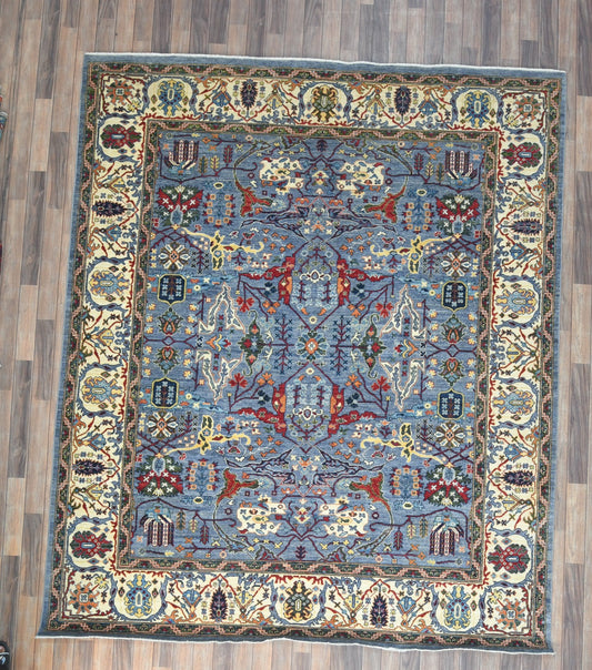 8X10 Afghan Bijer Silver Handmade Wool Rug # 14633