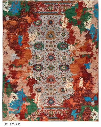 9X12 Mamluk Multicolor Abstract Handmade Wool Rug # 14722