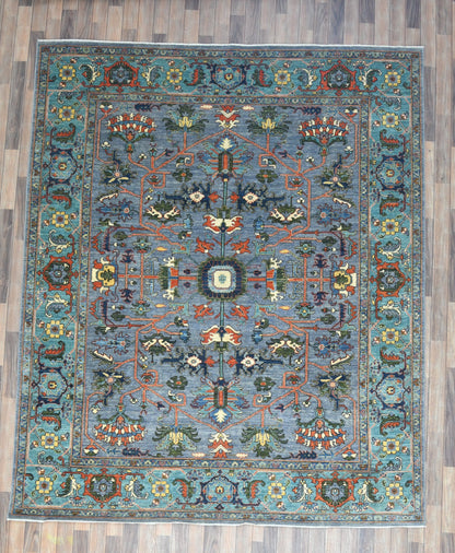 8X10 Afghan Serapi Silver/Gary Handmade Wool Rug # 14635