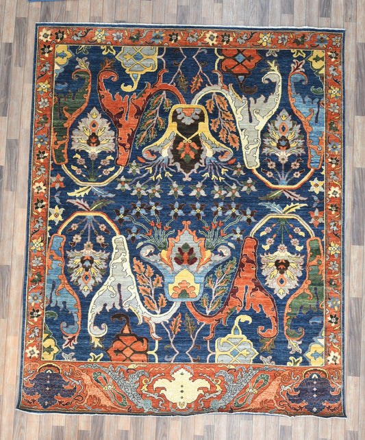 8X10 Afghan Bijer Rust/Blue Handmade Wool Rug # 14636