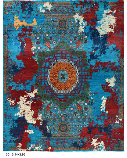 10X13 Mamluk Multicolor Abstract Handmade Wool Rug # 14725
