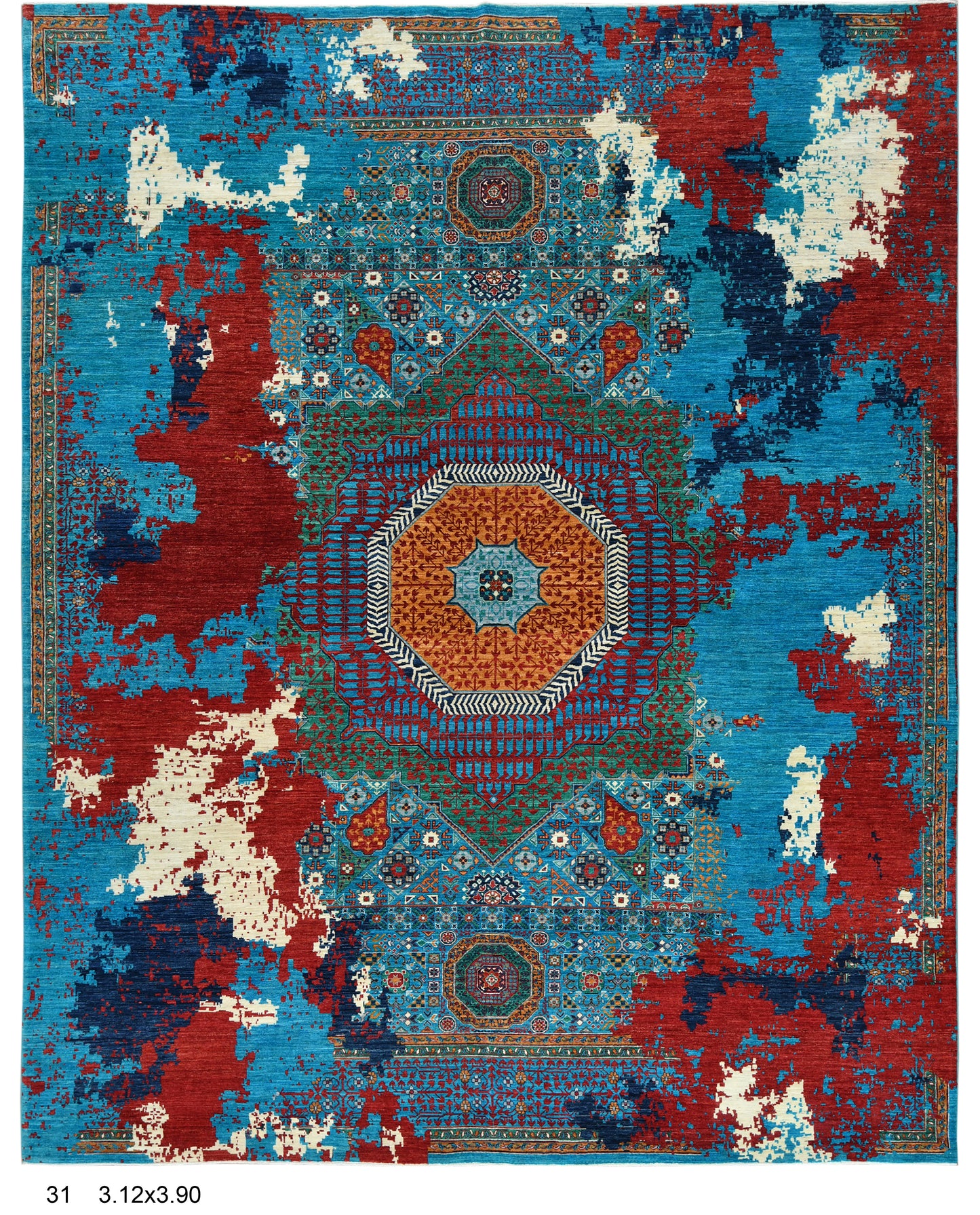 10X13 Mamluk Multicolor Abstract Handmade Wool Rug # 14726
