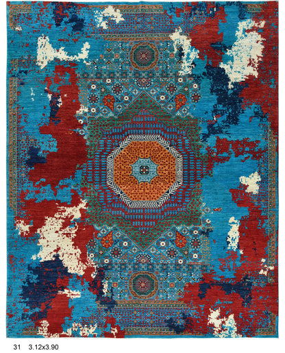 10X13 Mamluk Multicolor Abstract Handmade Wool Rug # 14726