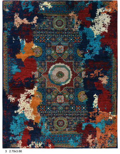 9X12 Mamluk Multicolor Handmade Wool Rug # 14698