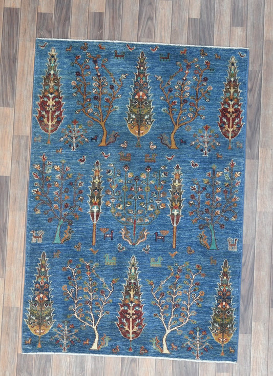 Blue Tree of Life 4X6 Handmade Wool Rug # 14638