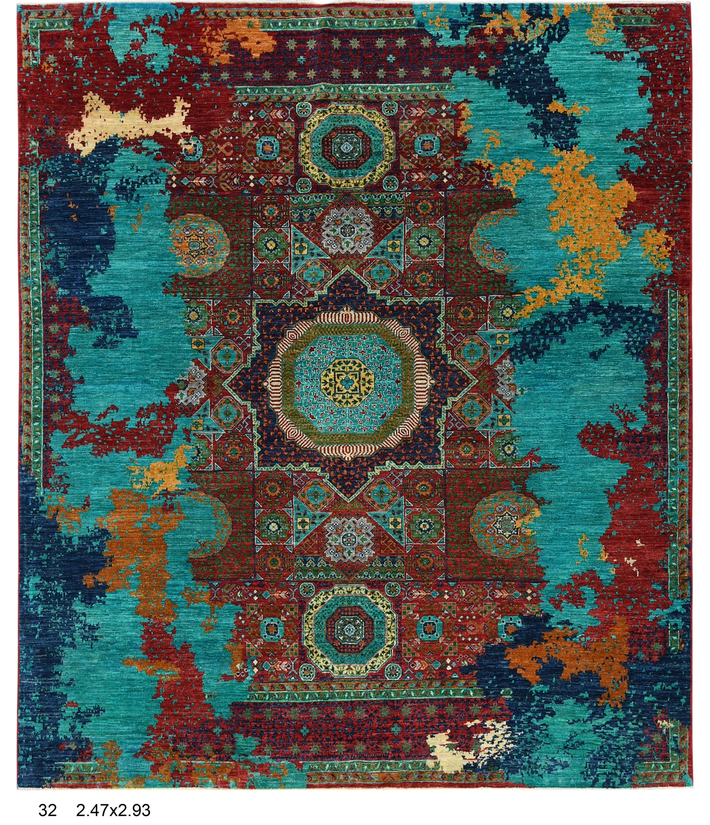 8X10 Mamluk Multicolor Abstract Handmade Wool Rug # 14727