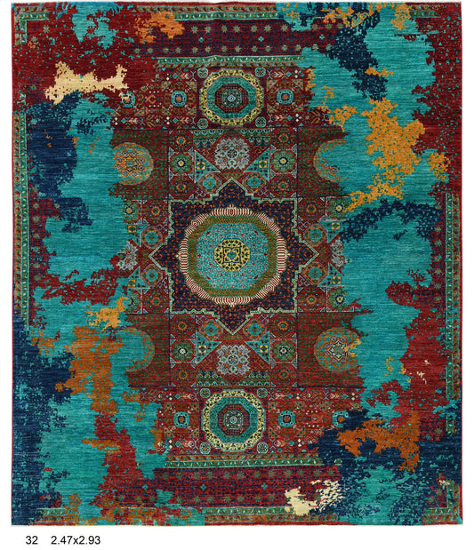 8X10 Mamluk Multicolor Abstract Handmade Wool Rug # 14727