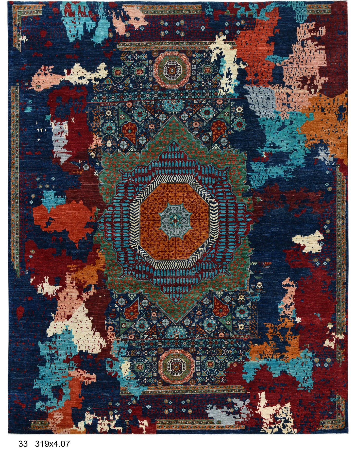 10X13 Mamluk Multicolor Abstract Handmade Wool Rug # 14728