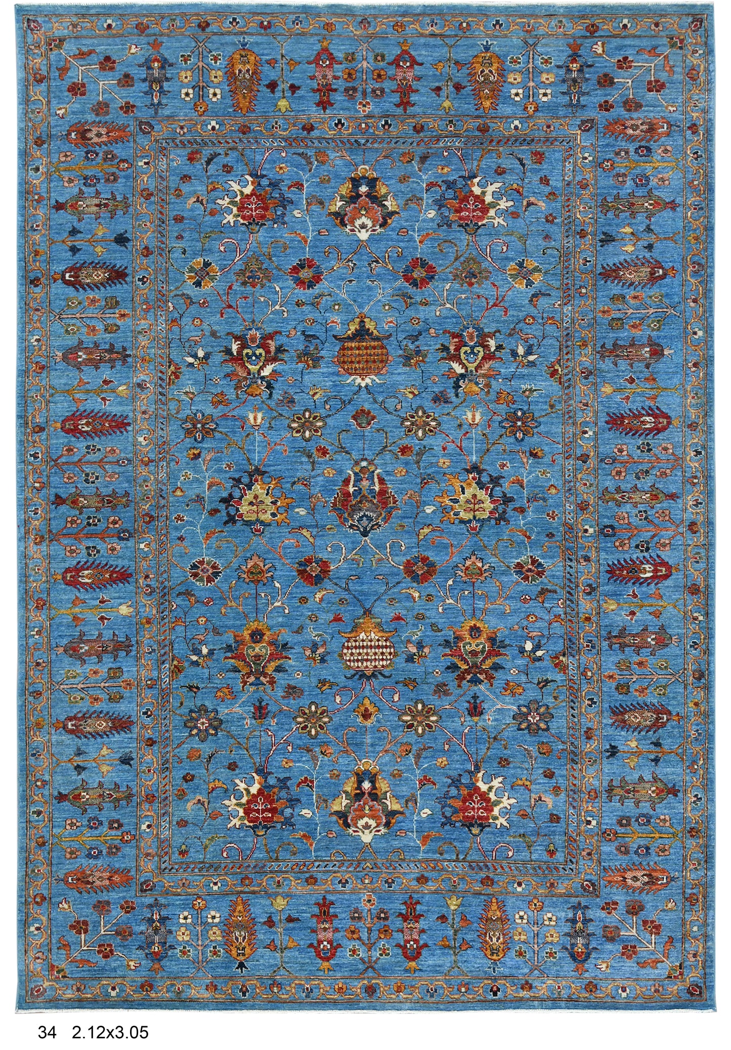 Mohal Light Blue 7X10 Handmade Wool Rug # 14729