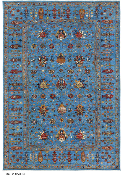 Mohal Light Blue 7X10 Handmade Wool Rug # 14729