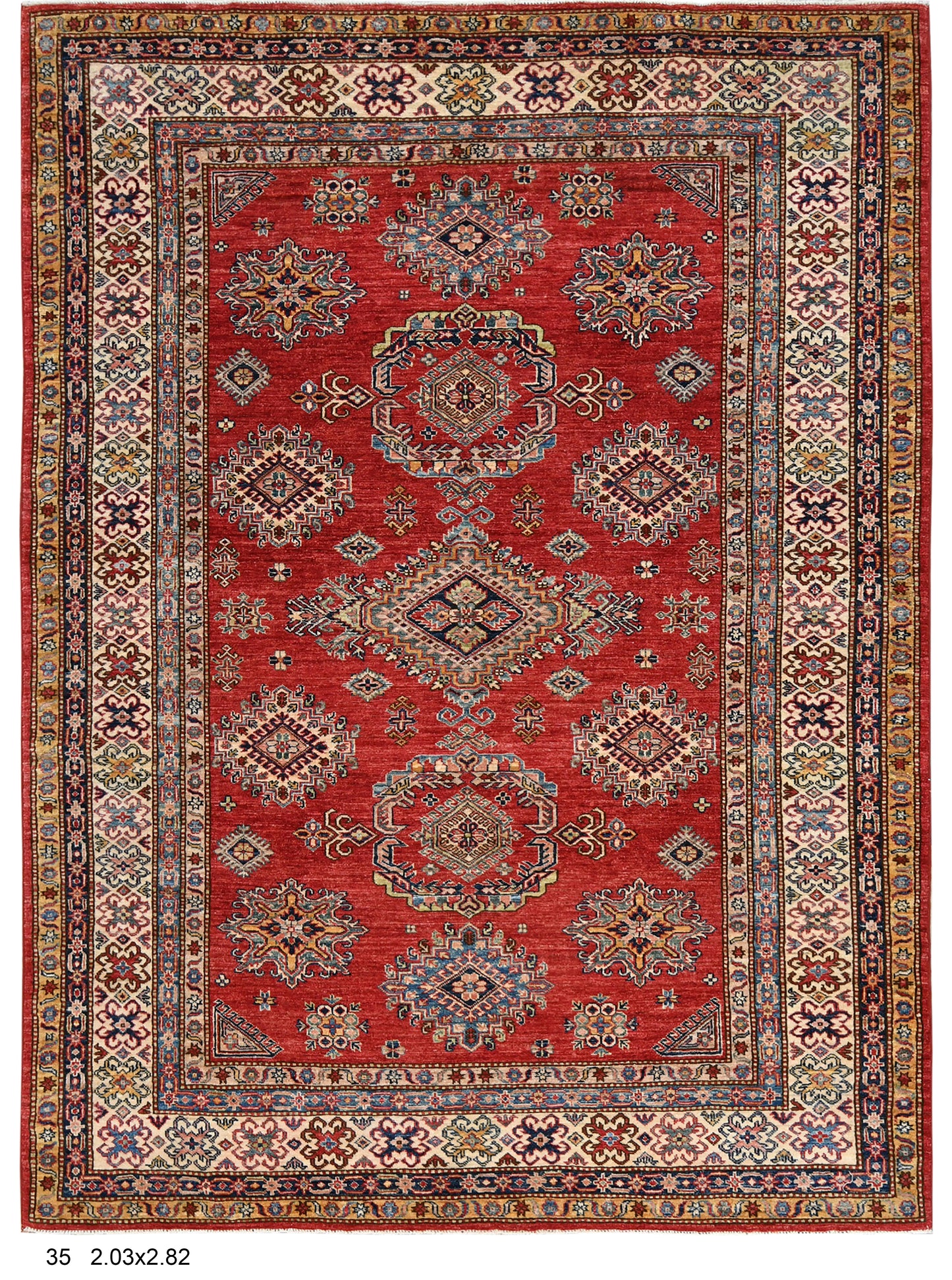 Red Super Kazak 6X9 Handmade Wool Rug # 14730