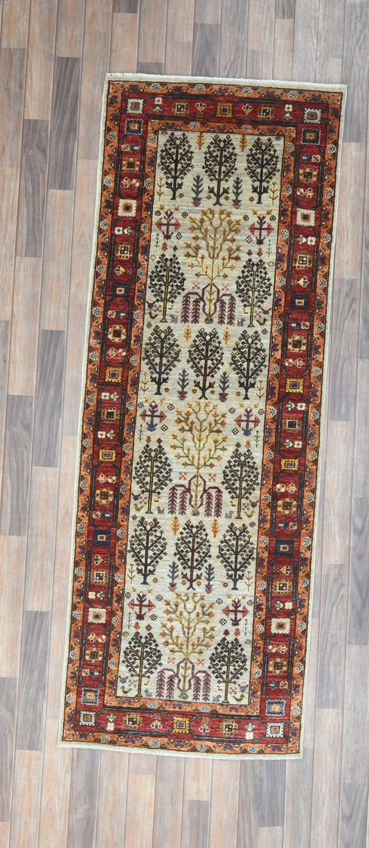 2' 9"X 8 Tree of Life Handmade Wool Runner Rug # 14642