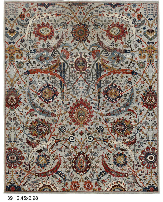 8X10 Afghan Agra Soft Gray Handmade Wool Rug # 14734