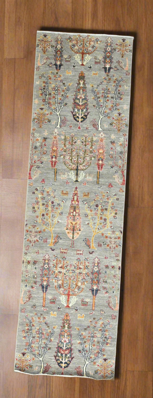 2' 9"X10 Tree of Life Handmade Wool Runner Rug # 14646