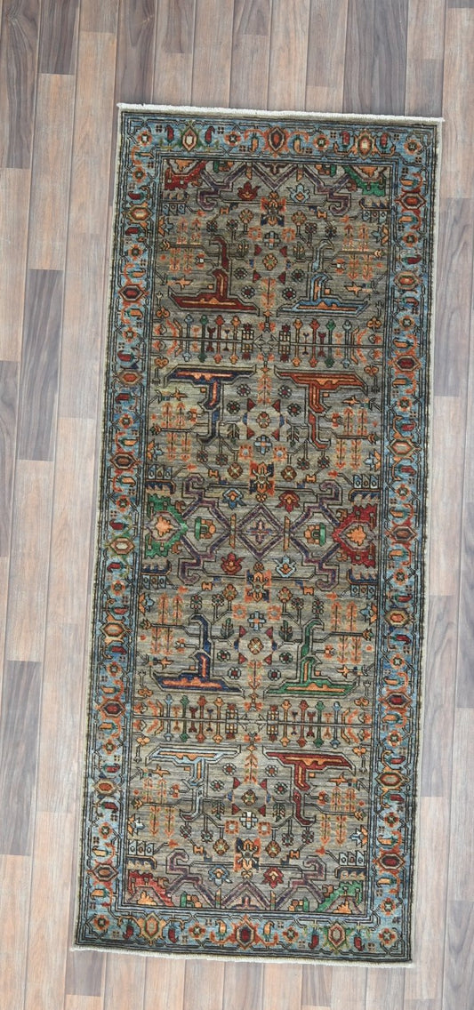 2' 9"X 7' Afghan Serapi Handmade Wool Runner Rug # 14647