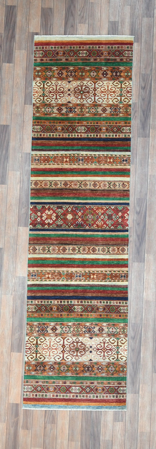 2' 7"X10 Afghan Khurjin Handmade Wool Runner Rug # 14650