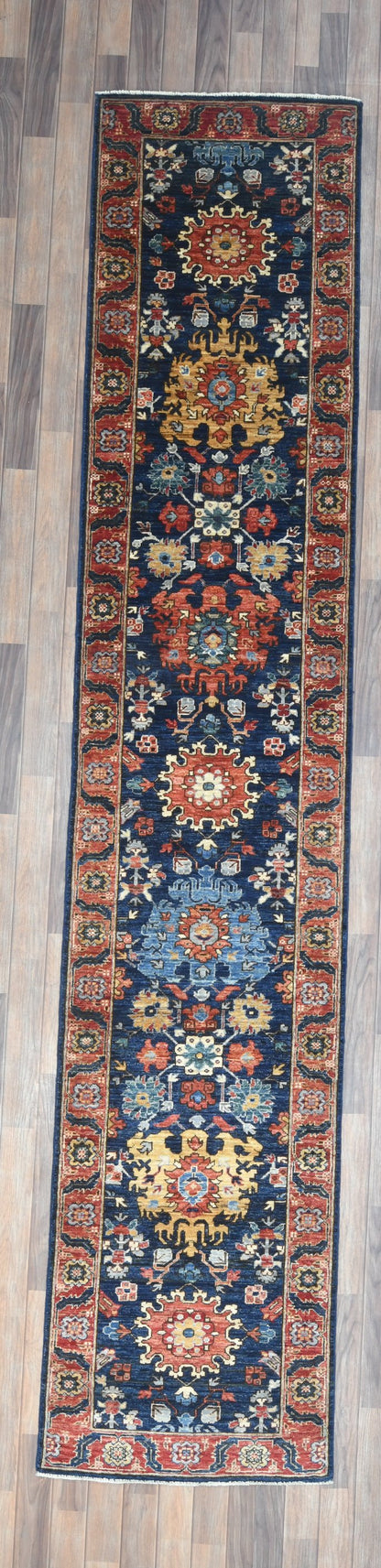 2' 7"X13 Afghan Karaja Handmade Wool Runner Rug # 14651