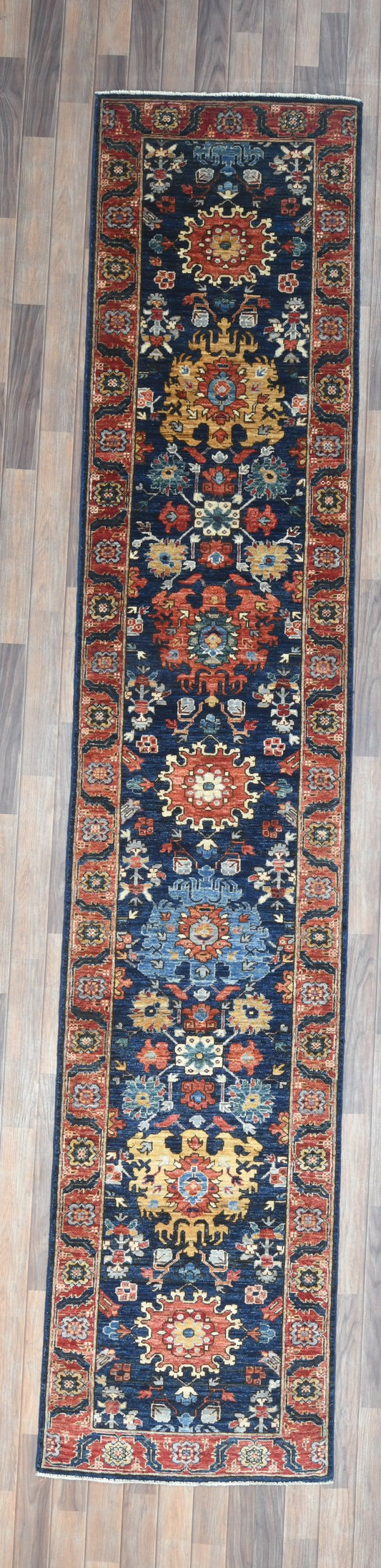 2' 7"X13 Afghan Karaja Handmade Wool Runner Rug # 14651