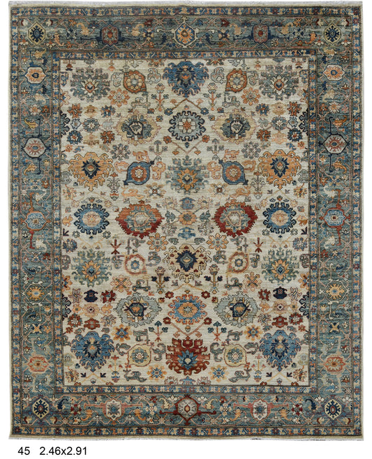 8X10 Beige Aryana Agra Handmade Wool Rug # 14740
