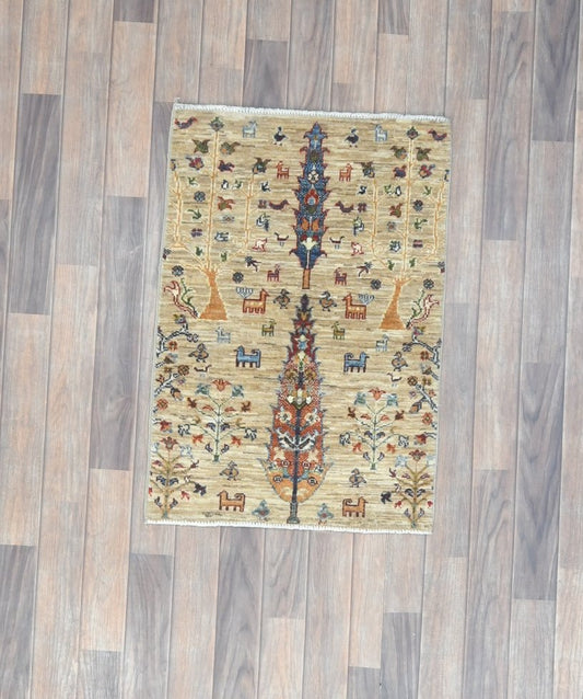 Tree of Life 2X3 Handmade Wool Rug # 14652